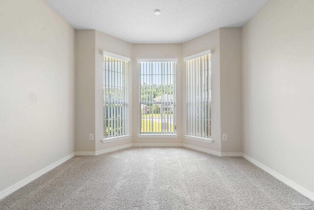 carpeted empty room with a textured ceiling