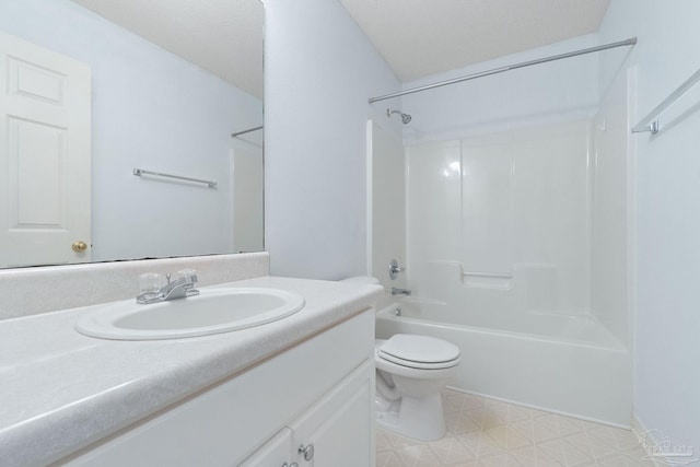 full bathroom featuring tile patterned floors, shower / bath combination, toilet, and vanity