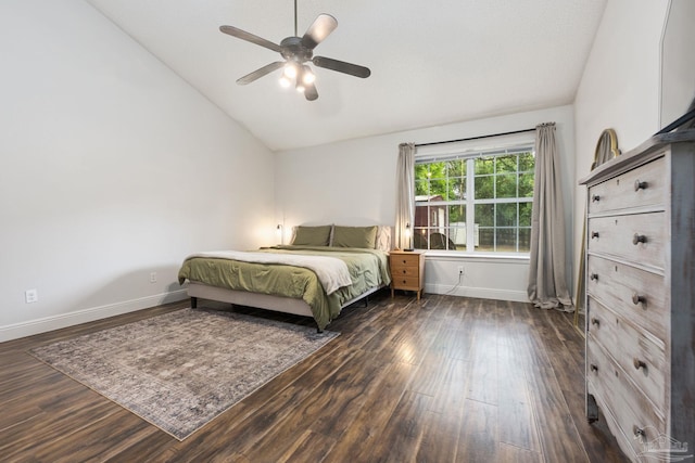 4793 Coronado Cir, Crestview, FL 32539 - bedroom with lofted ceiling, dark wood-style floors, baseboards, and ceiling fan