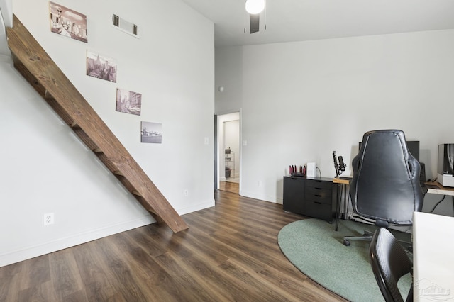 4793 Coronado Cir, Crestview, FL 32539 - office with wood finished floors, baseboards, and a high ceiling