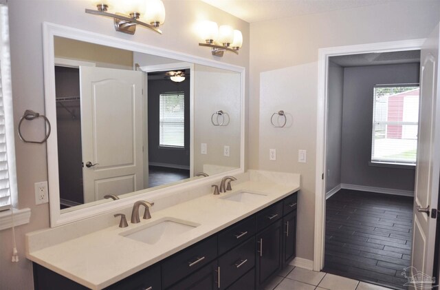 1701 Eagle Ter, Cantonment, FL 32533 - bathroom featuring a sink, a ceiling fan, and a healthy amount of sunlight