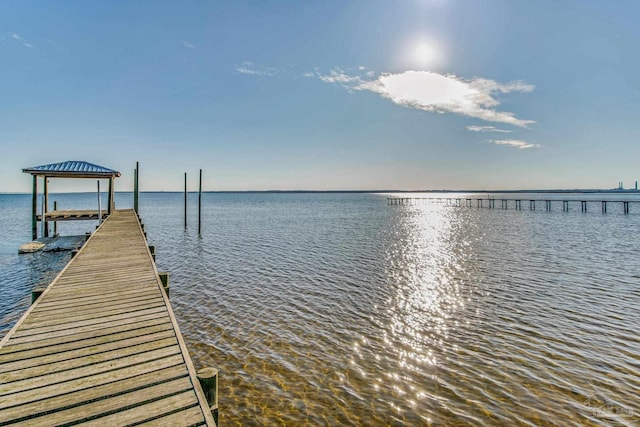 dock area featuring a water view