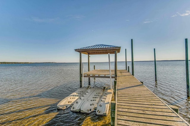 dock area featuring a water view