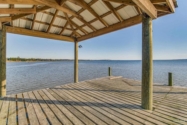 dock area with a water view