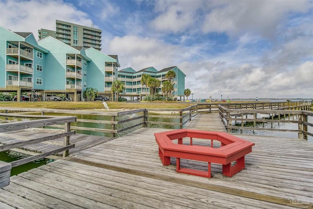 view of dock with a water view