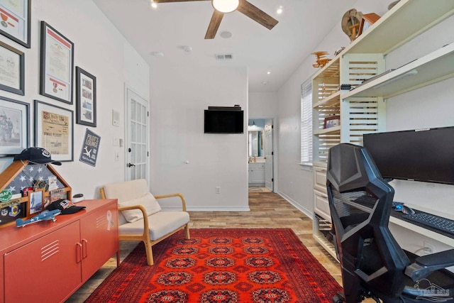 1669 Tidewater Ln, Navarre, FL 32566 - office space featuring a ceiling fan, light wood-style flooring, and recessed lighting