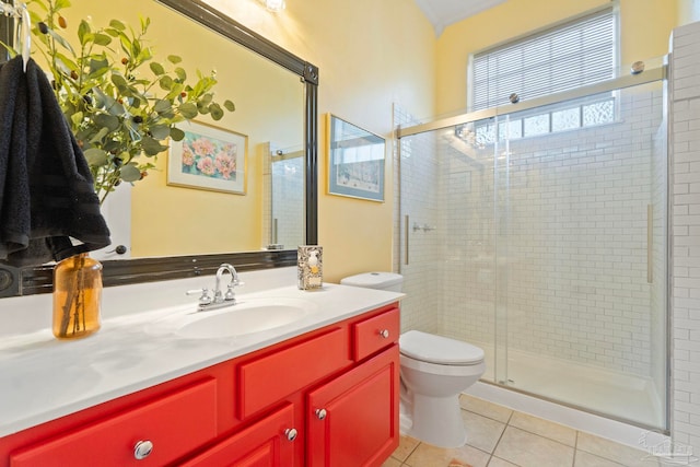 1669 Tidewater Ln, Navarre, FL 32566 - bathroom with vanity, a stall shower, and tile patterned flooring