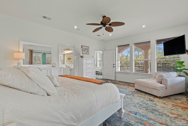 1669 Tidewater Ln, Navarre, FL 32566 - bedroom with multiple windows, recessed lighting, connected bathroom, and ceiling fan