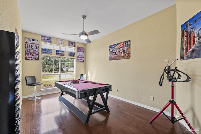 7770 Fenwick St, Navarre, FL 32566 - playroom featuring a ceiling fan, billiards table, wood finished floors, and a textured wall