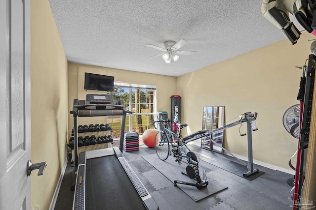 7770 Fenwick St, Navarre, FL 32566 - exercise area featuring ceiling fan and a textured ceiling