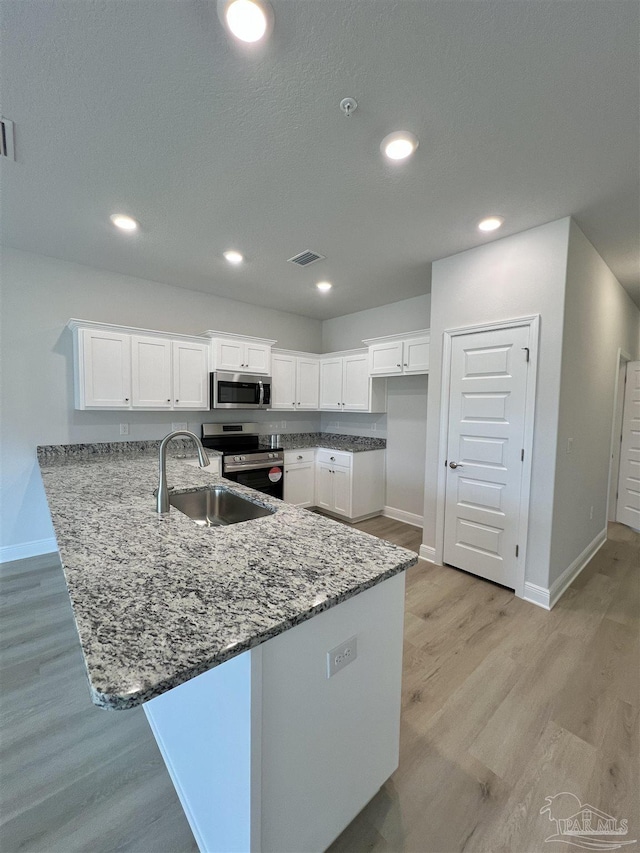 6036 Brylex Ln Unit 19A, Pensacola, FL 32526 - kitchen with sink, stainless steel appliances, kitchen peninsula, and white cabinets
