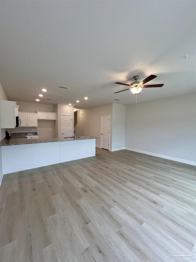 6036 Brylex Ln Unit 19A, Pensacola, FL 32526 - unfurnished living room with ceiling fan, light hardwood / wood-style floors, and sink