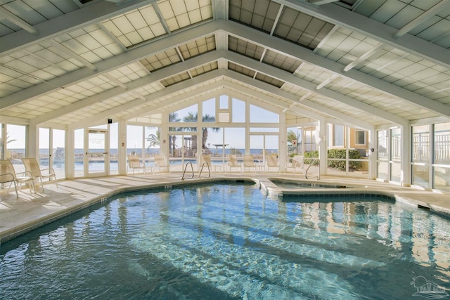 view of pool with an indoor in ground hot tub