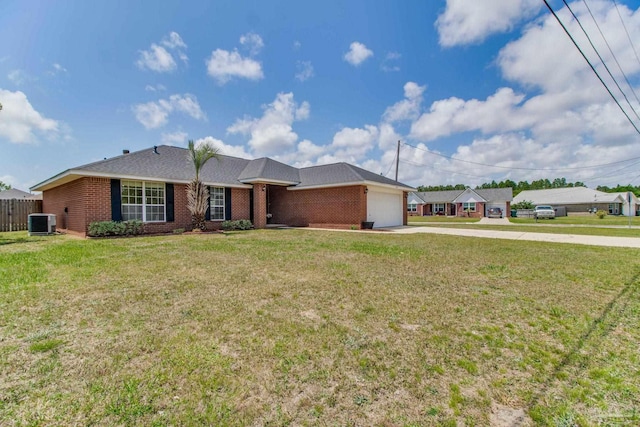 3086 Myrshine Dr, Pensacola, FL 32506 - ranch-style house featuring cooling unit, concrete driveway, brick siding, a garage, and a front yard