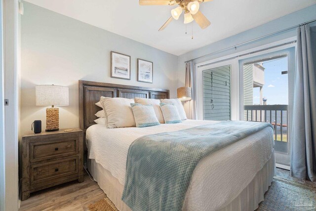 bedroom featuring ceiling fan and light wood-type flooring