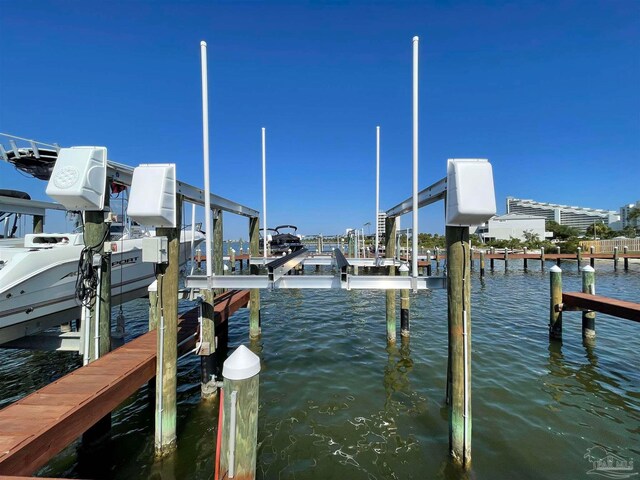 view of dock with a water view