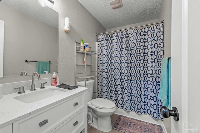 6856 Old W Ln, Milton, FL 32570 - bathroom featuring a textured ceiling, vanity, toilet, and shower / bath combination with curtain
