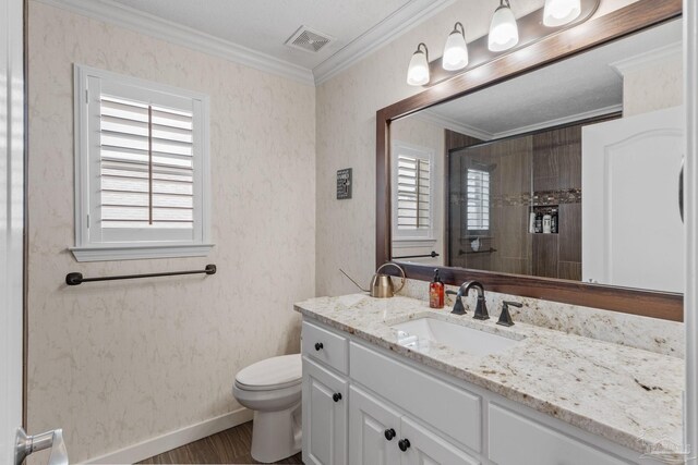 1124 Willowood Cir, Gulf Breeze, FL 32563 - full bath featuring visible vents, ornamental molding, toilet, and a healthy amount of sunlight
