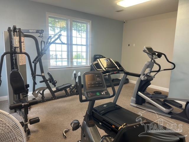1988 Heritage Park Way, Navarre, FL 32566 - workout area with baseboards and carpet flooring