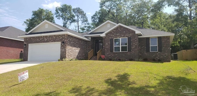 view of front of house featuring central AC and a front yard