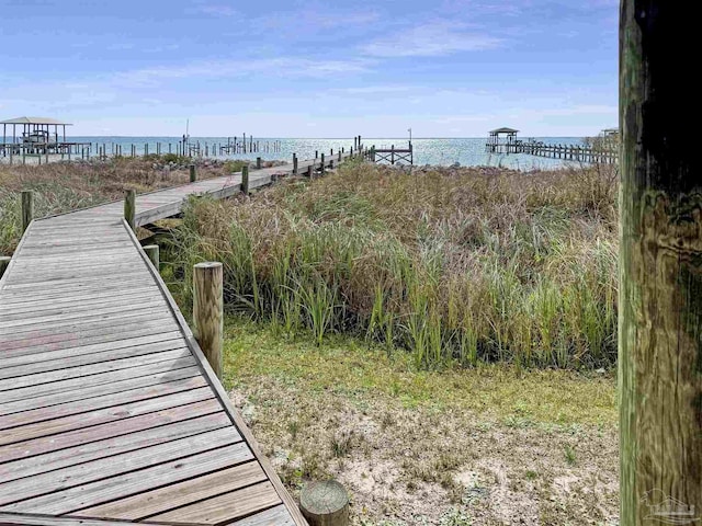 dock area featuring a water view