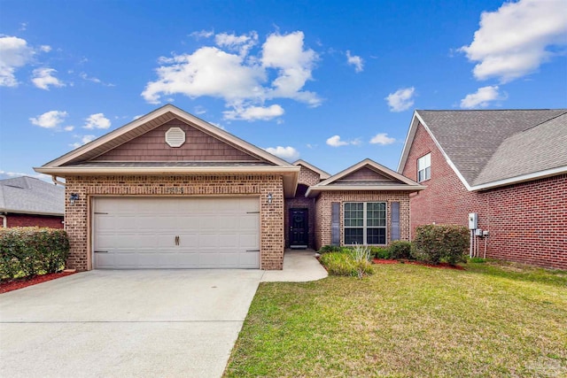 view of front of home featuring concrete driveway, brick siding, and a garage