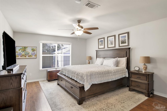 bedroom featuring ceiling fan and light hardwood / wood-style floors