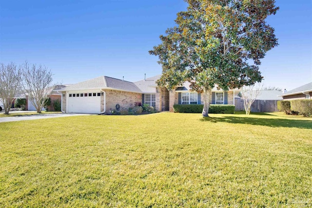 view of front of home featuring a front yard and a garage