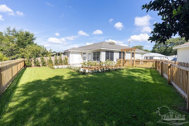 view of yard with a fenced backyard