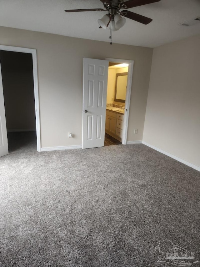 unfurnished bedroom with carpet floors and ceiling fan