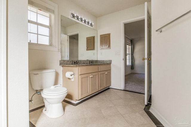 bathroom featuring tile patterned floors, vanity, and toilet