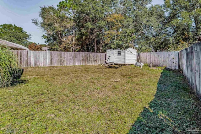 view of yard with a shed