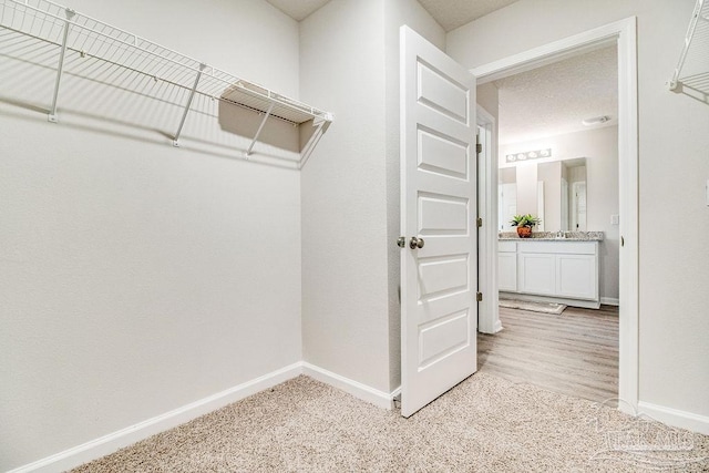 spacious closet with light colored carpet