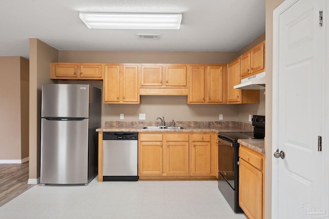 kitchen with sink, stainless steel appliances, and light brown cabinets