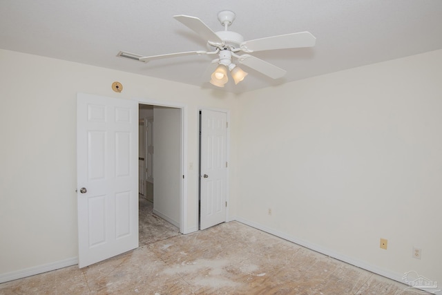 unfurnished bedroom with ceiling fan