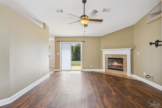 5833 Pebble Ridge Dr, Milton, FL 32583 - unfurnished living room with a ceiling fan, wood finished floors, and a fireplace