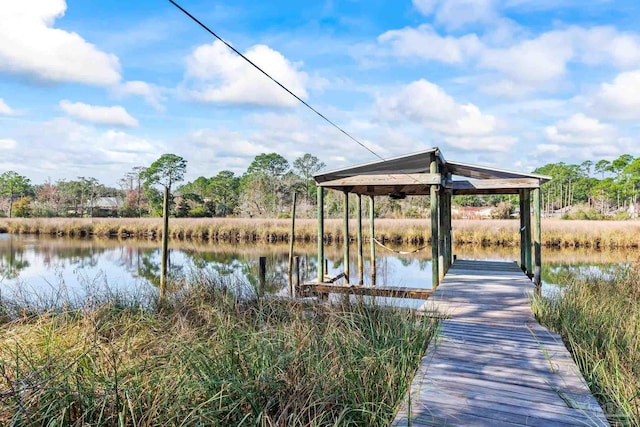 dock area with a water view