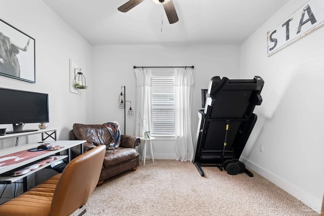 5722 Conley Ct, Pace, FL 32571 - home office with light carpet, baseboards, and a ceiling fan