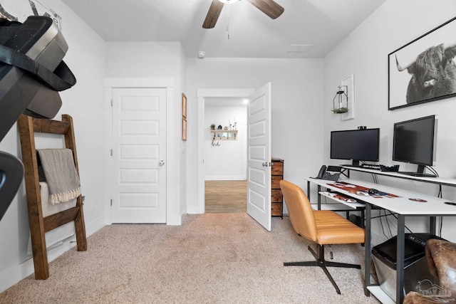 5722 Conley Ct, Pace, FL 32571 - office area featuring carpet floors, ceiling fan, and baseboards