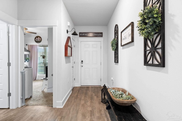 5722 Conley Ct, Pace, FL 32571 - foyer entrance featuring wood finished floors, baseboards, and a ceiling fan
