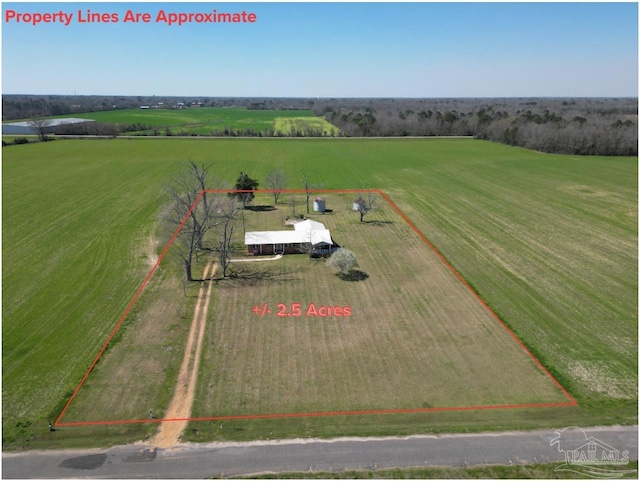 bird's eye view featuring a rural view