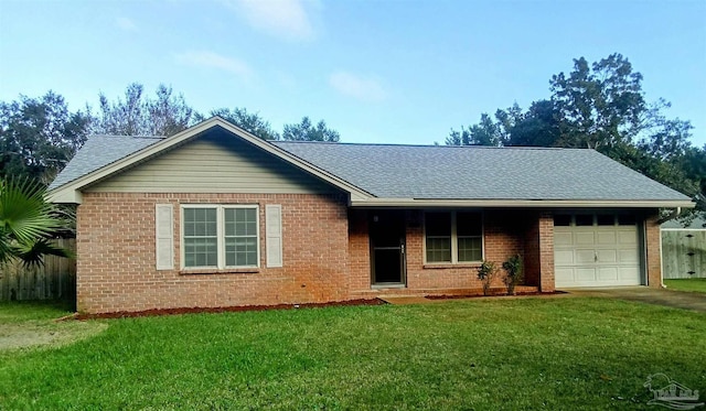 single story home with a front lawn and a garage