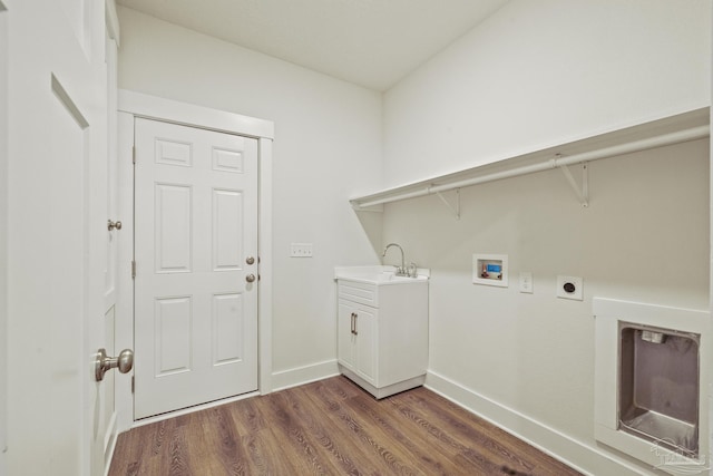 laundry area with sink, hookup for a washing machine, hookup for an electric dryer, and dark hardwood / wood-style floors