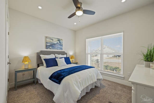 bedroom with carpet and ceiling fan