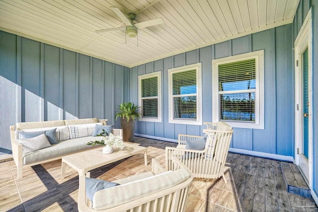 view of patio / terrace with ceiling fan and an outdoor hangout area