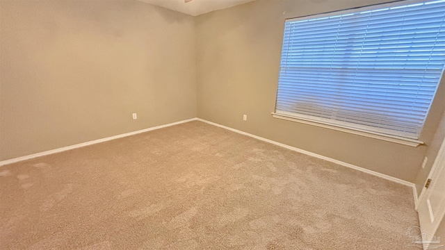 carpeted spare room with baseboards