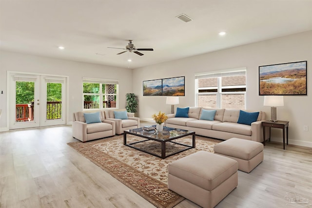 7822 Burnside Loop, Pensacola, FL 32526 - living area with light wood-style floors, ceiling fan, recessed lighting, and french doors