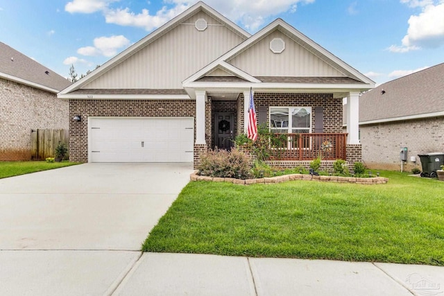 7822 Burnside Loop, Pensacola, FL 32526 - craftsman-style house featuring brick siding, a front yard, a garage, covered porch, and concrete driveway