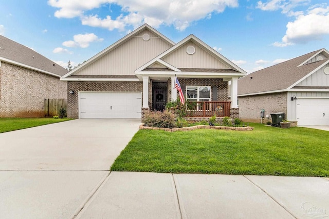 7822 Burnside Loop, Pensacola, FL 32526 - craftsman-style home featuring brick siding, covered porch, a front yard, concrete driveway, and an attached garage