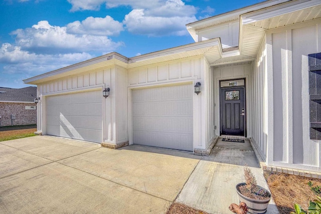 exterior space with a garage